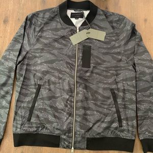 All Saints Men’s Morton Black/Grey lightweight Camo Bomber Jacket